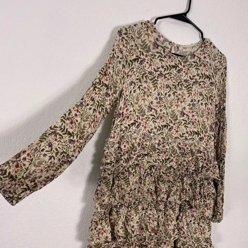 Urban Outfitters‎ Cream with Purple & Red Floral Print Long Sleeve Dress